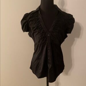 Express Design Studio Black Blouse with Ruffle Detail side zipper